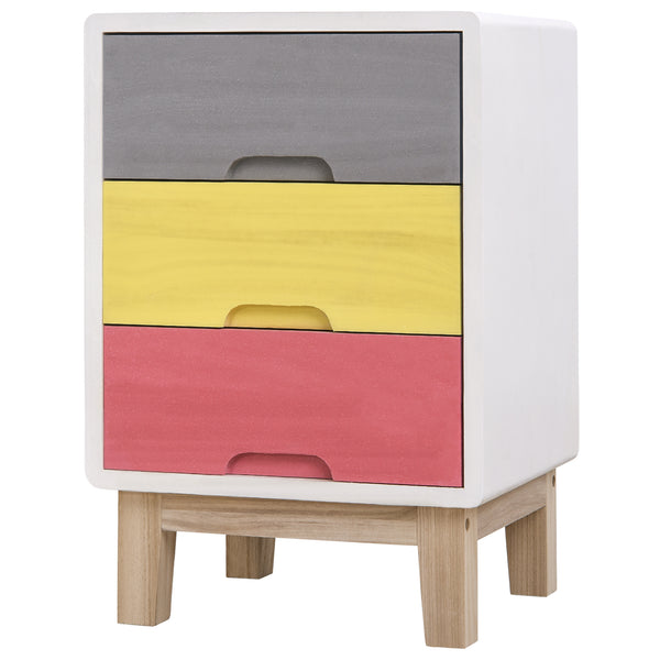 online Nachttisch aus farbigem Holz 3 Schubladen 30x34x51 cm