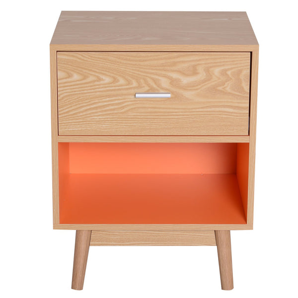 sconto Nachttisch mit Schublade und Füßen aus orangefarbenem Holz 48x40x61,5 cm