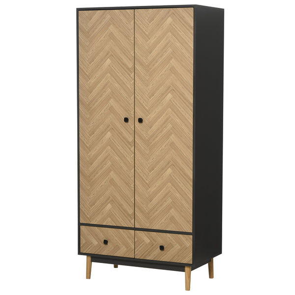 online Kleiderschrank 2 Türen 2 Schubladen 90 x 50 x 190 cm in dunkelgrauem Holz