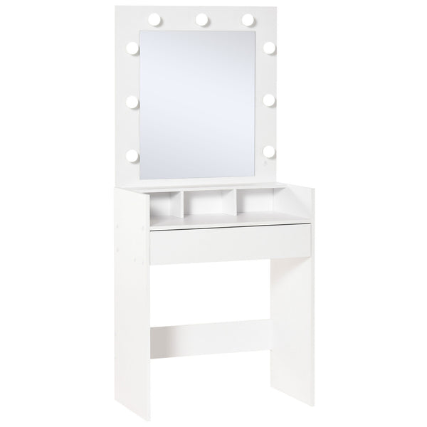 Schlafzimmer Schminktisch mit Spiegel und LED 70x40x160 cm in weißer Spanplatte sconto