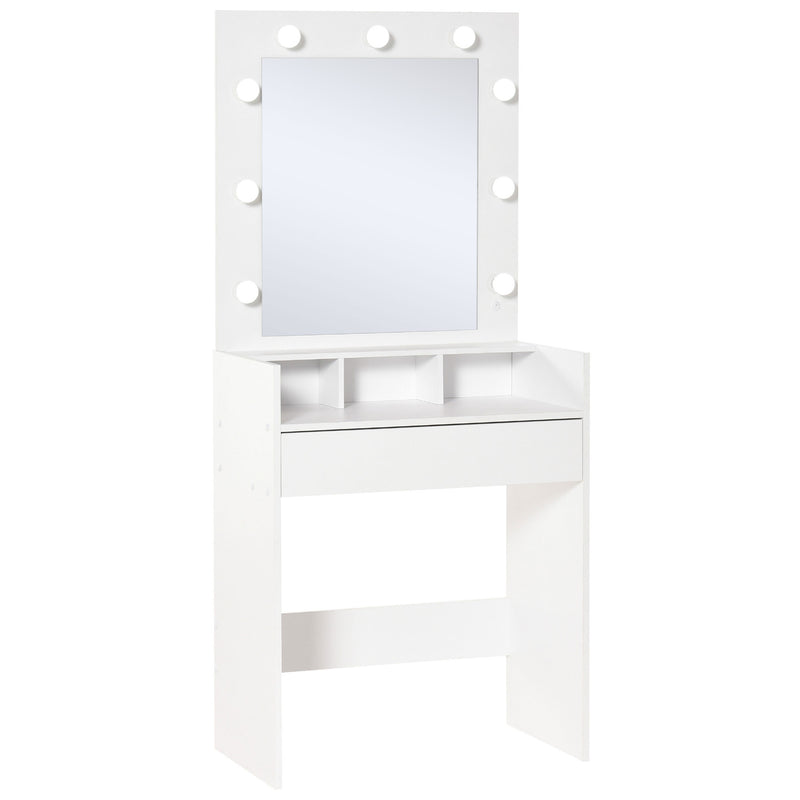 Toletta da Camera con Specchio e LED 70x40x160 cm in Legno Truciolare Bianco-1