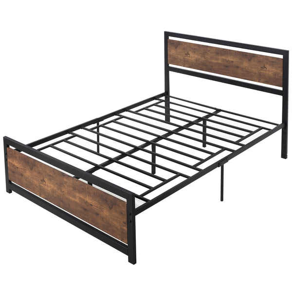 acquista Queen-Size-Bettstruktur 140 x 200 cm aus Stahl mit integrierten schwarzen und rustikalen braunen Latten