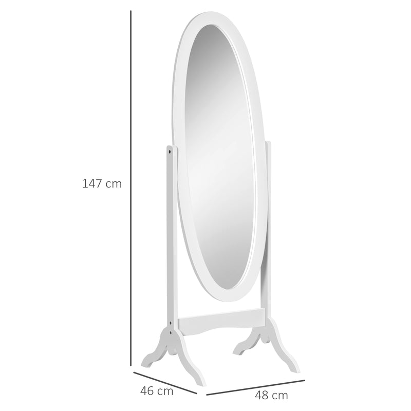 Specchio da Terra 47,5x45,5x154,5 cm Inclinazione Regolabile Bianco-3