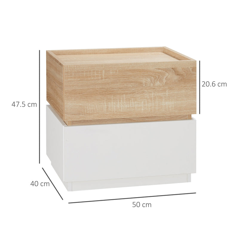 Comodino 2 Cassetti 50x40x47,5 cm Design Moderno Nature Wood e Bianco-3
