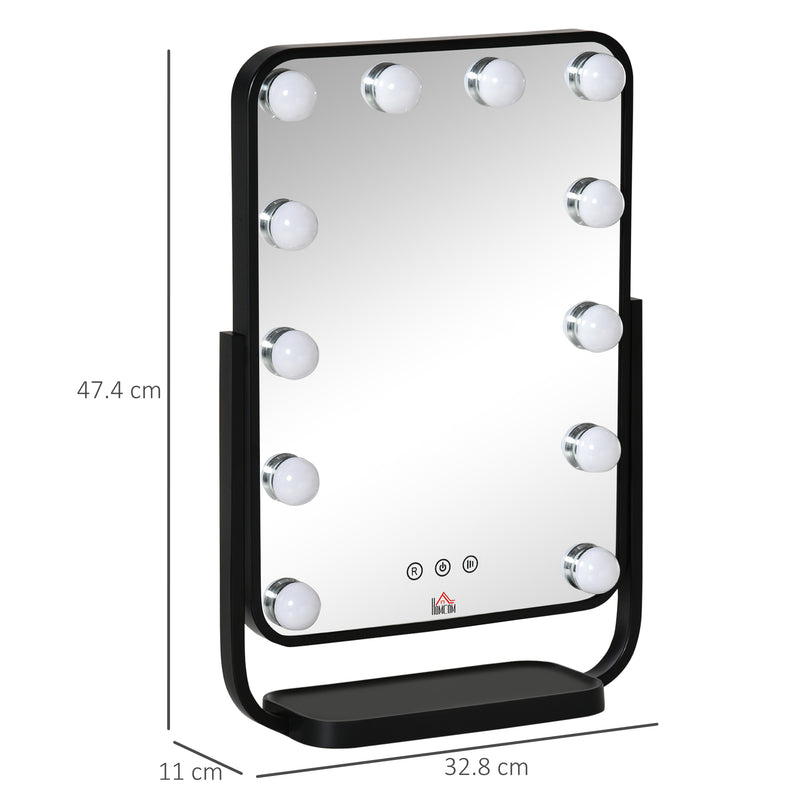 Specchio da Tavolo con LED 32,8x11x47,4 cm per Trucco Make up Nero-3