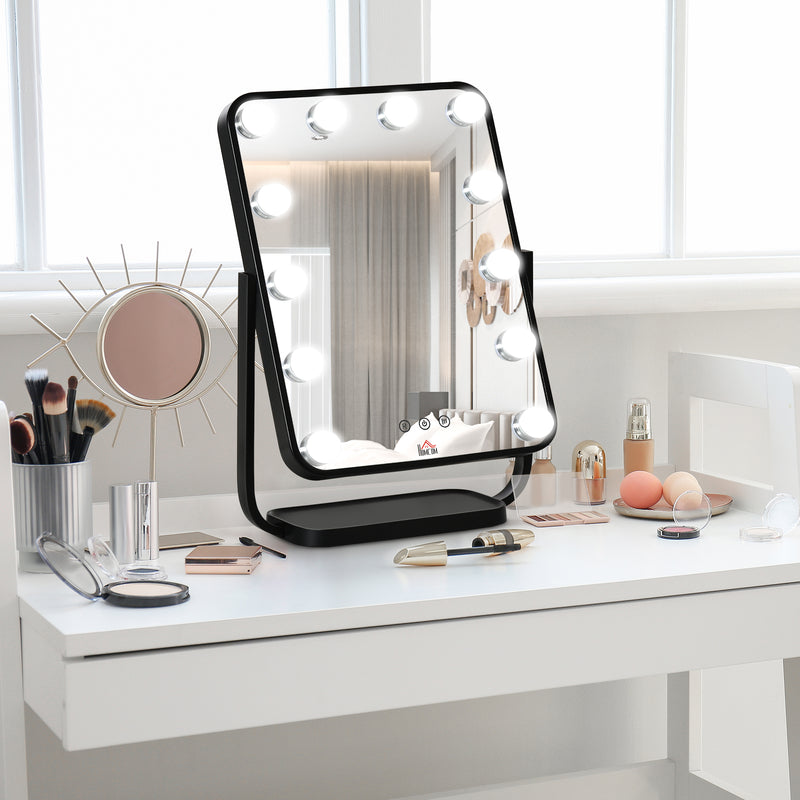 Specchio da Tavolo con LED 32,8x11x47,4 cm per Trucco Make up Nero-4