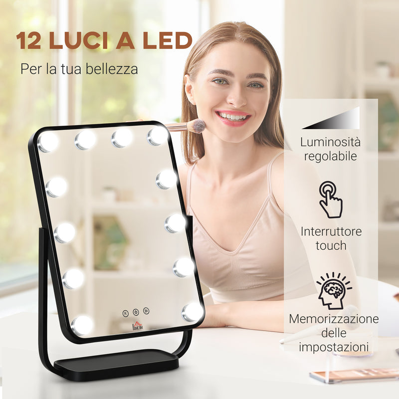 Specchio da Tavolo con LED 32,8x11x47,4 cm per Trucco Make up Nero-5