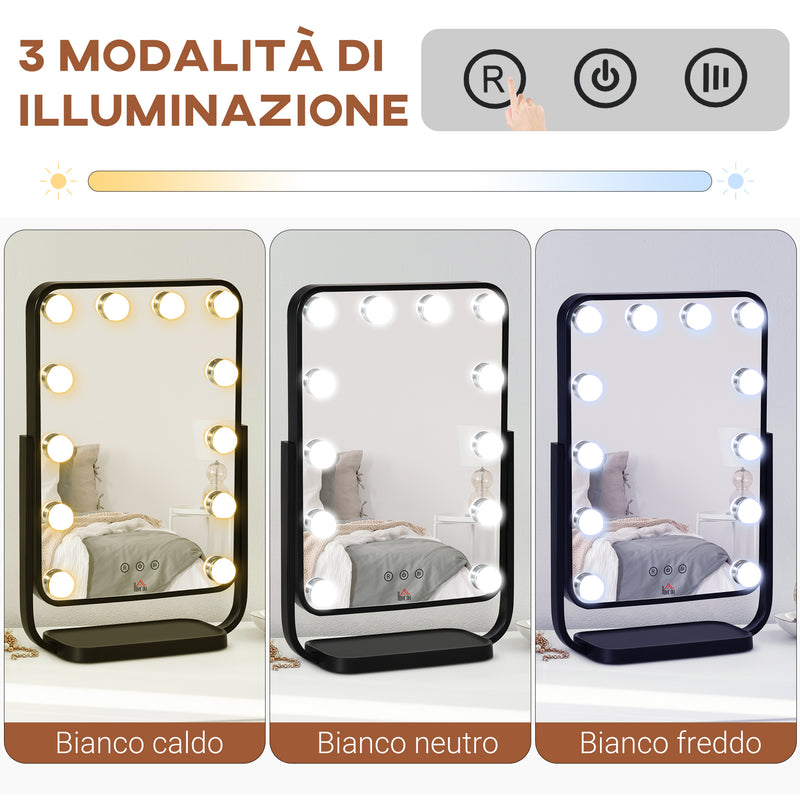 Specchio da Tavolo con LED 32,8x11x47,4 cm per Trucco Make up Nero-6