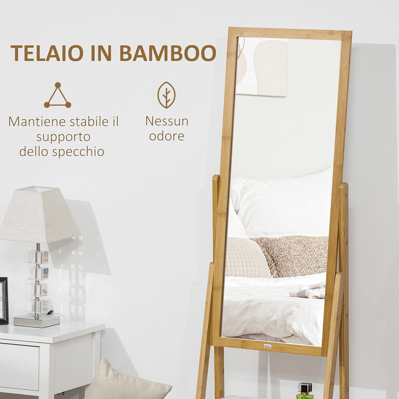 Specchio da Terra 45x30x160 cm con Cassetto in MDF e Bambù Bianco e Color Legno-7