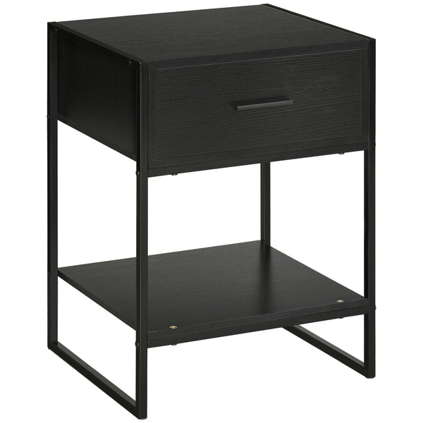 online Nachttisch 1 Schublade 1 Regal 45 x 40 x 60 cm in Stahl und schwarzer Spanplatte