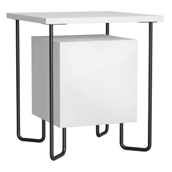 acquista Nachttisch mit Schrank und Regal 40x40x45 cm aus Holz und weißem Metall