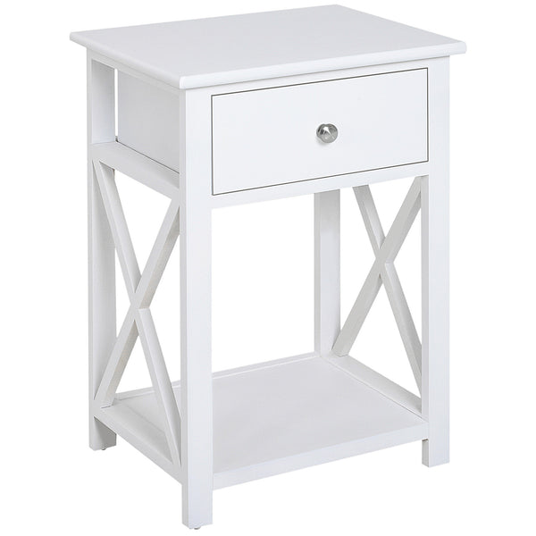 acquista Nachttisch für Schlafzimmer Beistelltisch mit Schublade aus weißem Holz 40x30x55 cm