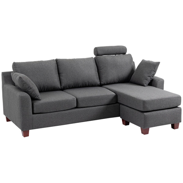 3-Sitzer-Sofa mit Fußstütze und Kissen aus dunkelgrauem Leinenstoff 194 x 80 x 86 cm sconto