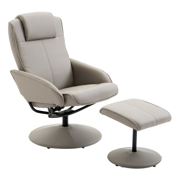 Relax-Liegestuhl mit Fußstütze aus grauem Kunstleder sconto