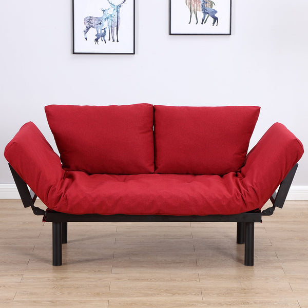 Schlafsofa 2 Sitze in rotem Leinenstoff 166x70x80 cm online