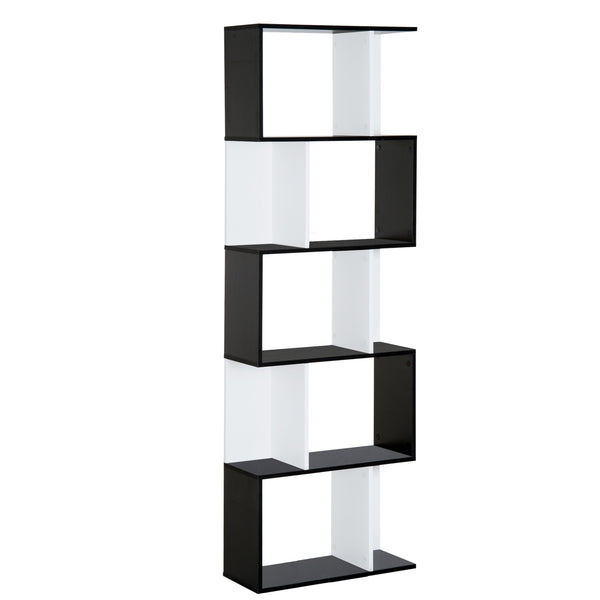 Modernes Wand-Bücherregal mit 5 Regalen aus schwarzem und weißem Holz 60 x 24 x 1184,5 cm sconto
