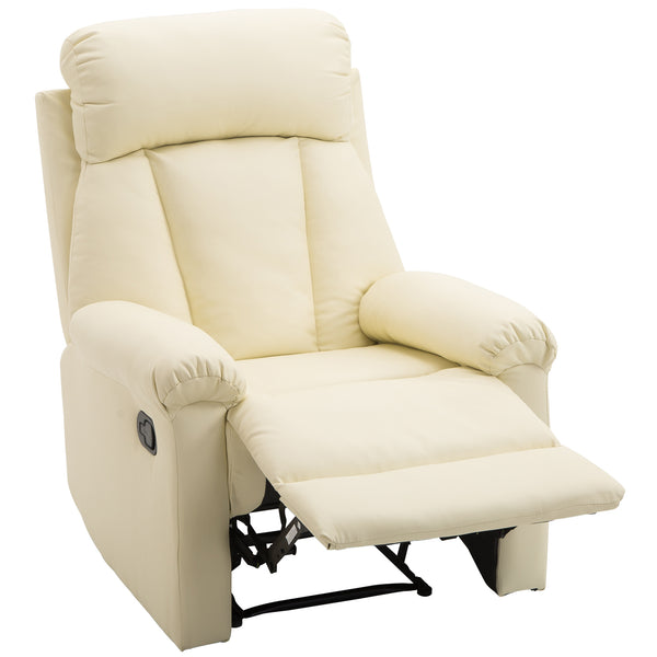 sconto Klassischer Relax-Sessel aus cremefarbenem Kunstleder mit verstellbarer Rückenlehne und Fußstütze