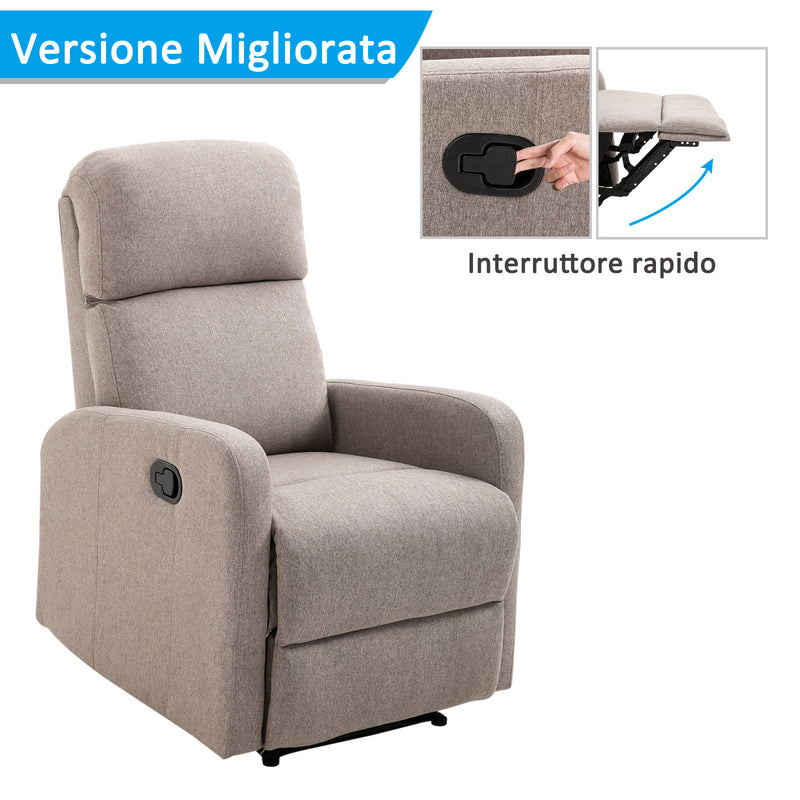 Poltrona Relax Reclinabile in Tessuto di Lino Grigio -6