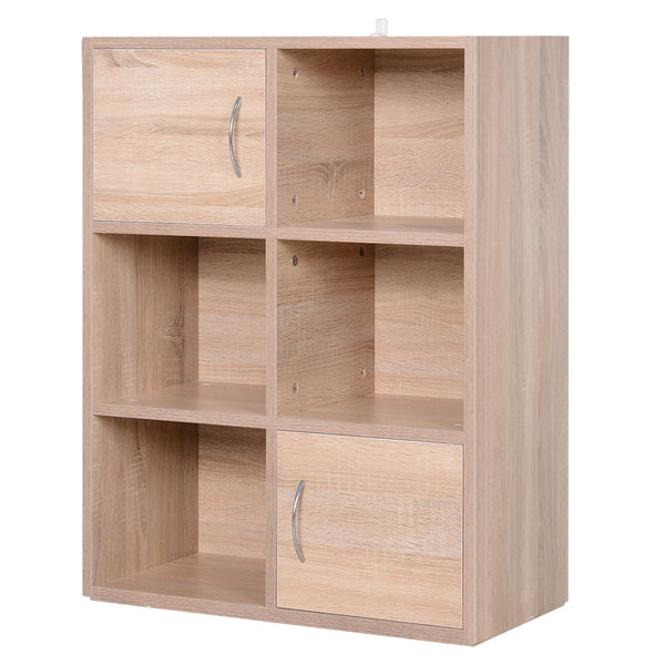 online Bücherregal Bücherregal aus Holz mit 3 Regalen mit 4 Fächern und 2 Türen Naturholz 61,5 x 29,5 x 80 cm