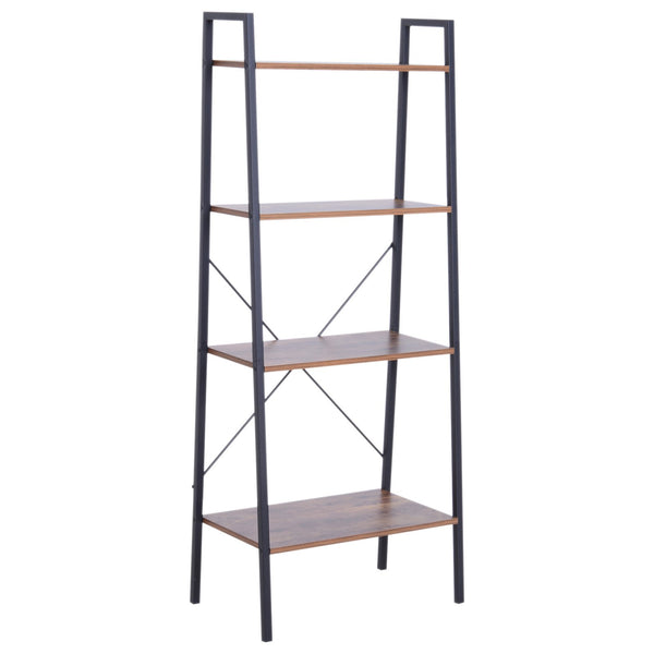 sconto Leiter-Bücherregal im Industriestil mit 4 Regalen aus schwarzem Stahl, 60 x 35 x 145 cm