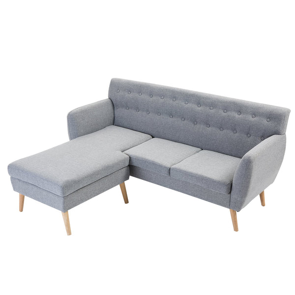 3-Sitzer-Sofa mit Chaiselongue, Fußstütze und Kissen aus grauem Leinenstoff online
