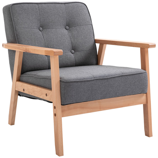Retro-Sessel im nordischen Stil aus Holz mit hellgrauem Leinenbezug sconto