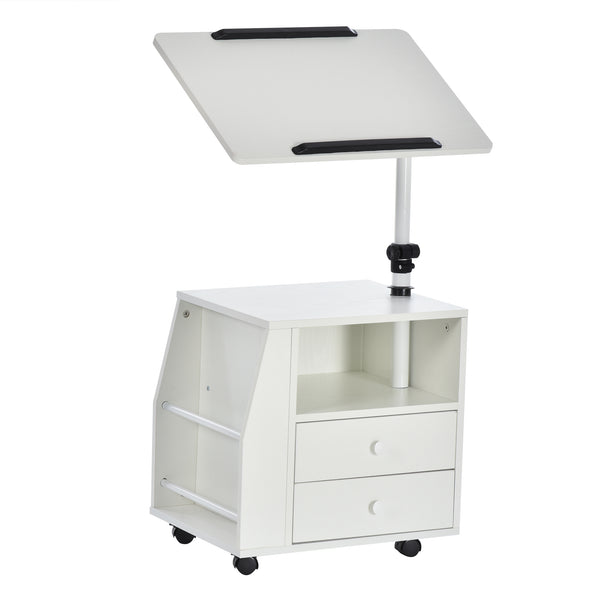 online Nachttisch mit 2 Schubladen höhenverstellbar 60 x 40 x 80-90 cm in weißer Spanplatte