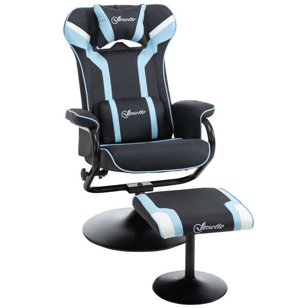 acquista Drehbarer Gaming-Stuhl mit Fußstütze aus schwarzem und blauem Kunstleder
