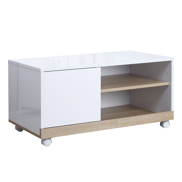 acquista TV-Schrank aus Holz mit Rollen 80 x 45 x 39,5 cm, glänzend weiß