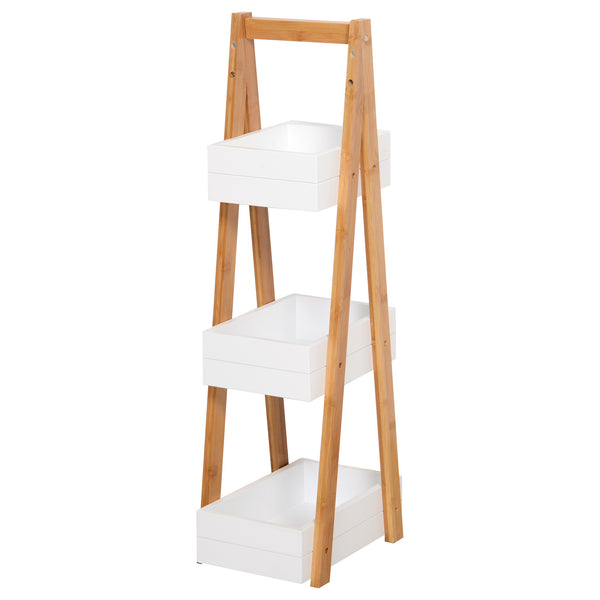Badezimmerschrank 3 Regale 21x30x81 cm aus weißem MDF und Bambus online