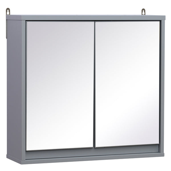 sconto Doppeltüriger Wandschrank mit Spiegel und verstellbarer grauer Ablage 48 x 14,5 x 45 cm