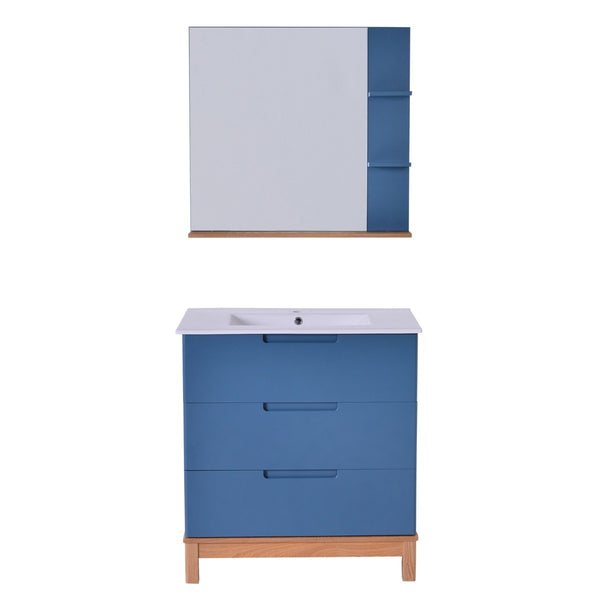 online 80 cm Badezimmerschrank mit Waschbecken und Spiegel in Holland Blue MDF