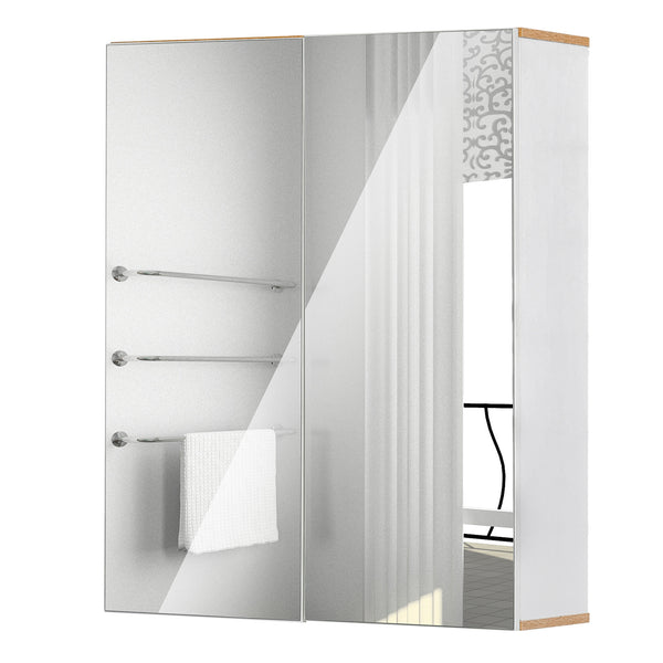 Badezimmer-Wandschrank mit 2 Spiegeltüren 60 x 20,5 x 75 cm in Weiß und Eichenholz online