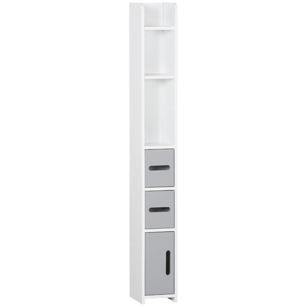 online Säulenschrank mit Regalen und Schränken 15 x 17 x 120 cm aus MDF und weißer und grauer Spanplatte