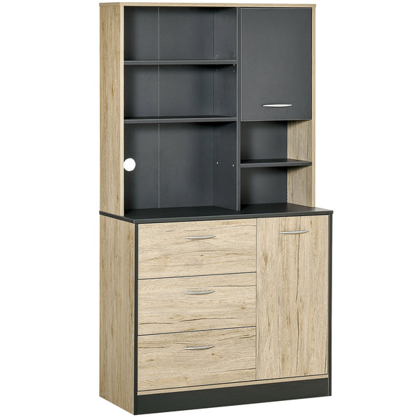 online Küchenschrank Sideboard 4 Regale in Eiche und schwarzem Holz 90x39x169 cm