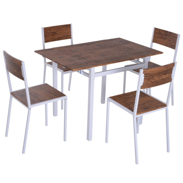sconto Esstisch mit ausziehbarem Tisch und 4 Stühlen aus Holz und Stahl Nussbaum und Weiß