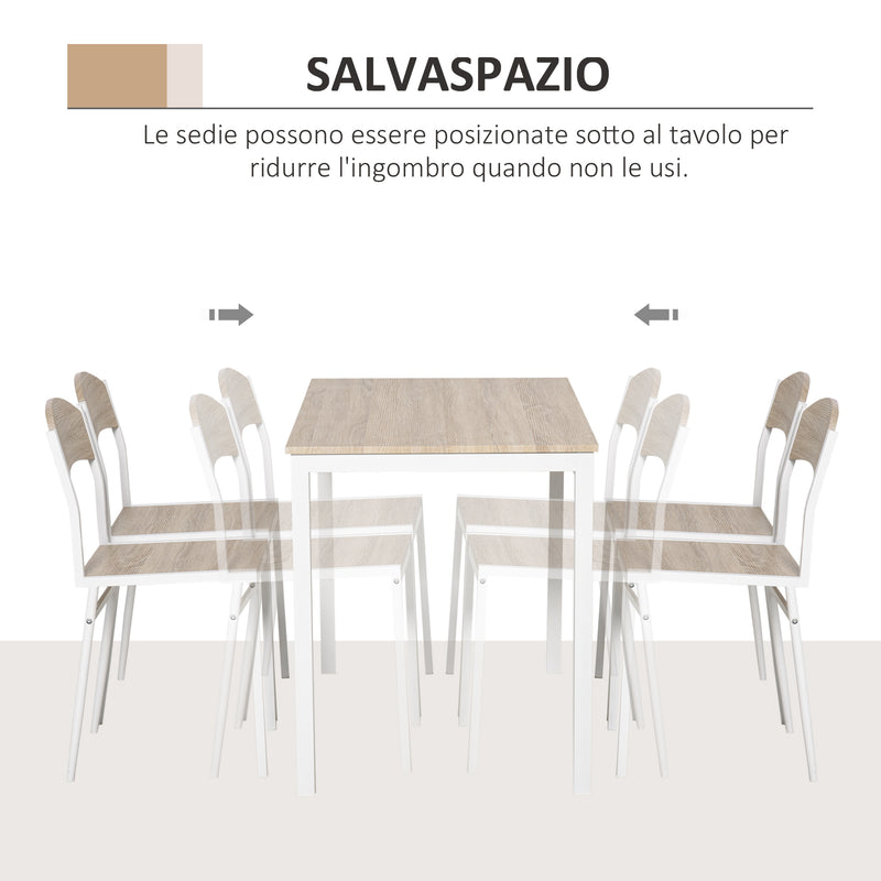 Set da Pranzo Tavolo e 4 Sedie in Metallo e MDF Bianco e Legno -5