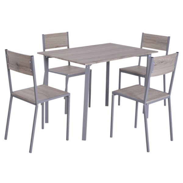 online Esstisch mit ausziehbarem Tisch und 4 Stühlen aus Stahl und grauem Holz