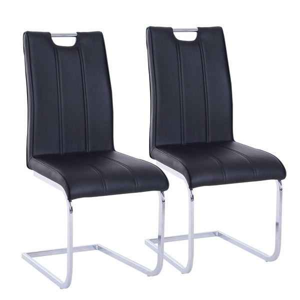 acquista Set mit 2 modernen Designstühlen aus Metall mit schwarzer PU-Lederpolsterung