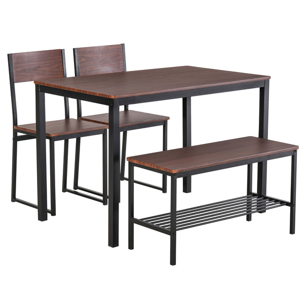 sconto Set aus Tisch, 2 Stühlen und Bank aus schwarzem und braunem Metall und Holz