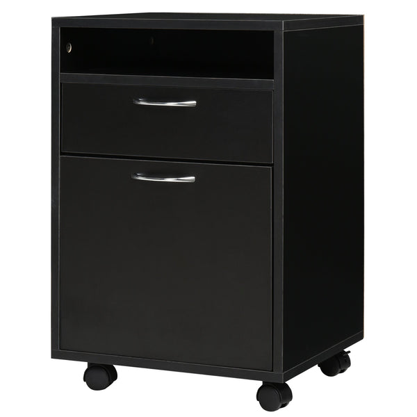 acquista Bürokommode mit 2 Schubladen und Rädern 40 x 35 x 60 cm in schwarzem Holz