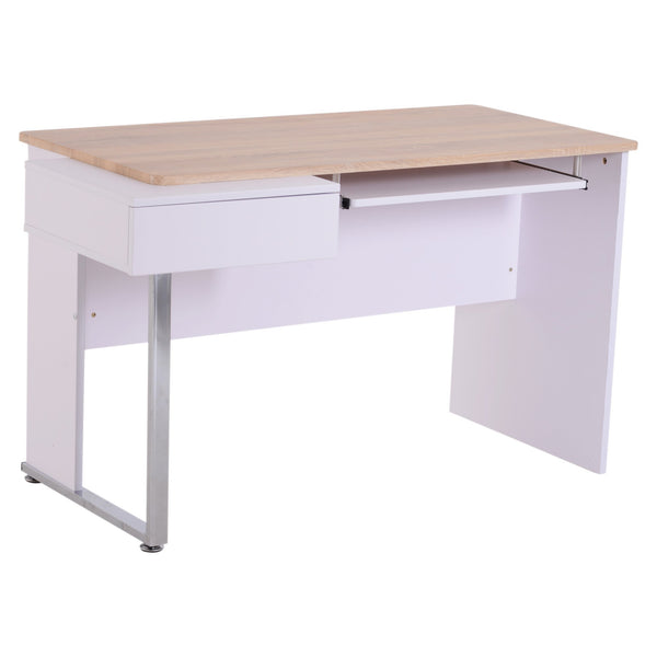 online Schreibtisch mit Tastaturablage aus weißem Holz und Eiche 130 x 70 x 75,5 cm