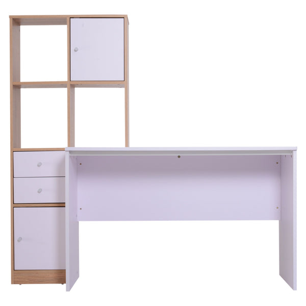acquista Schreibtisch mit Regalen, 5 Regalen und 2 Schubladen aus weißem Eichenholz 153 x 60 x 148 cm