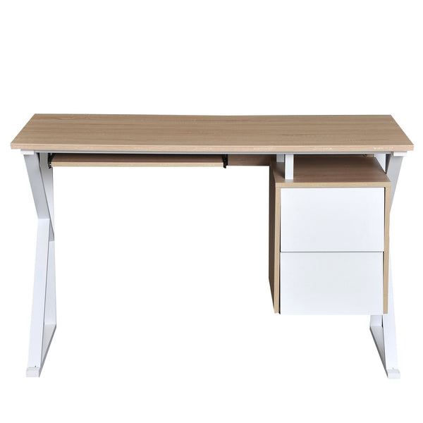 Schreibtisch mit Schublade und ausziehbarer Tastaturablage aus Stahl und weißem Eichenholz 120 x 60 x 76 cm sconto