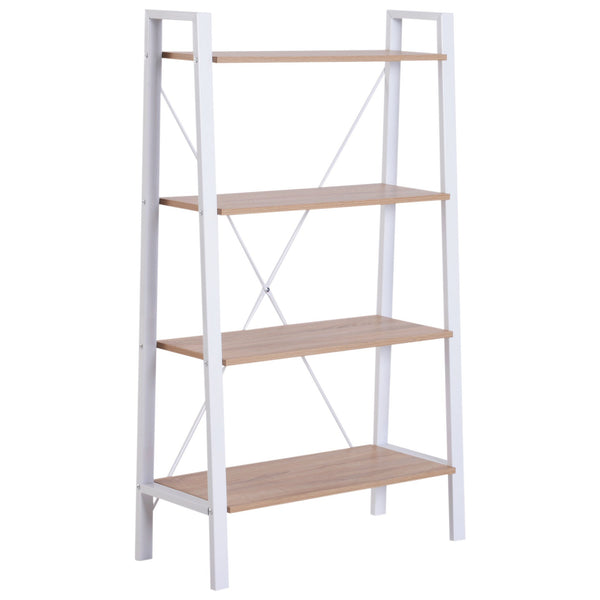 Bücherregal Leiter 4 Regale aus Holz und Stahl Weiß und Eiche 80x33x133,5 cm online