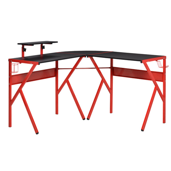 Eckiger Gaming-Schreibtisch 125 x 125 x 75 cm aus schwarzem und rotem Metall sconto
