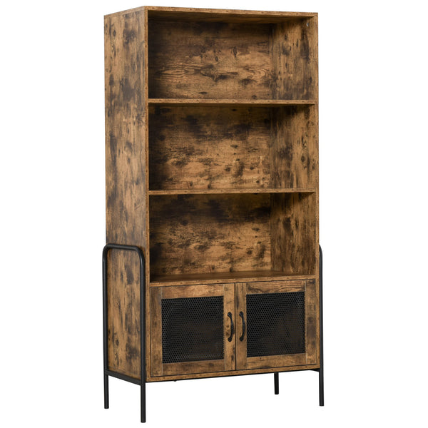 Bücherregal 3 Regale und 2 Türen 81x40x160 cm in Holz und braunem und schwarzem Metall sconto