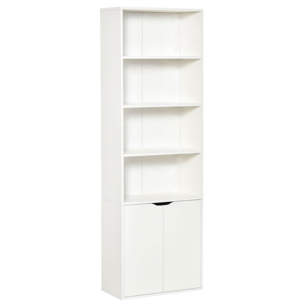 Modernes Bücherregal 4 Regale 59 x 29 x 180 cm mit 2-türigem Schrank aus weißem Holz online