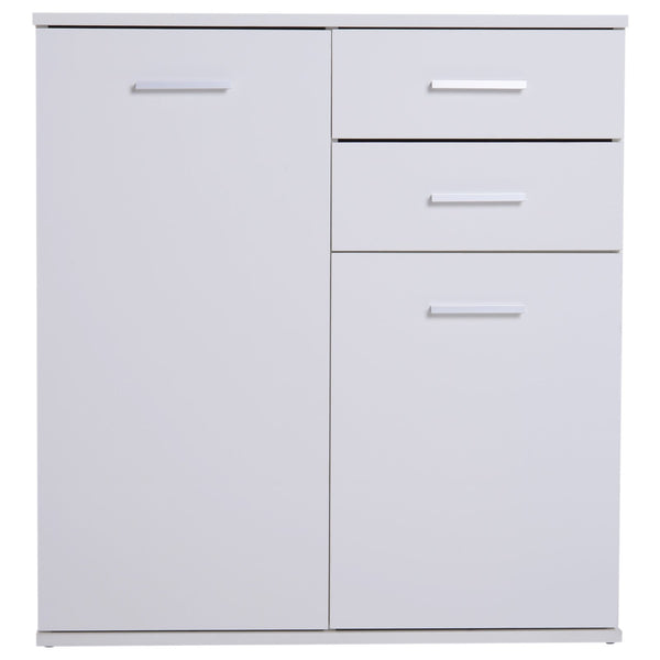 acquista Schrank Kommode 2 Schubladen 2 Türen mit verstellbarem Einlegeboden aus weißem Holz 71x35x76 cm