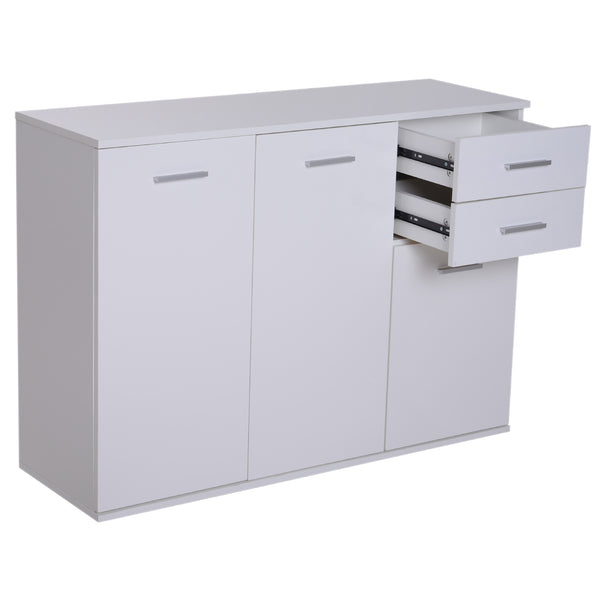 Schrank mit 3 Türen und 2 Schubladen aus weißer Spanplatte 106x35x76 cm prezzo